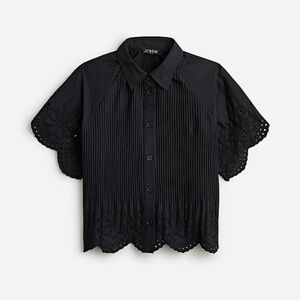 J. Crew Pleated eyelet-trim shirt in cotton poplin
